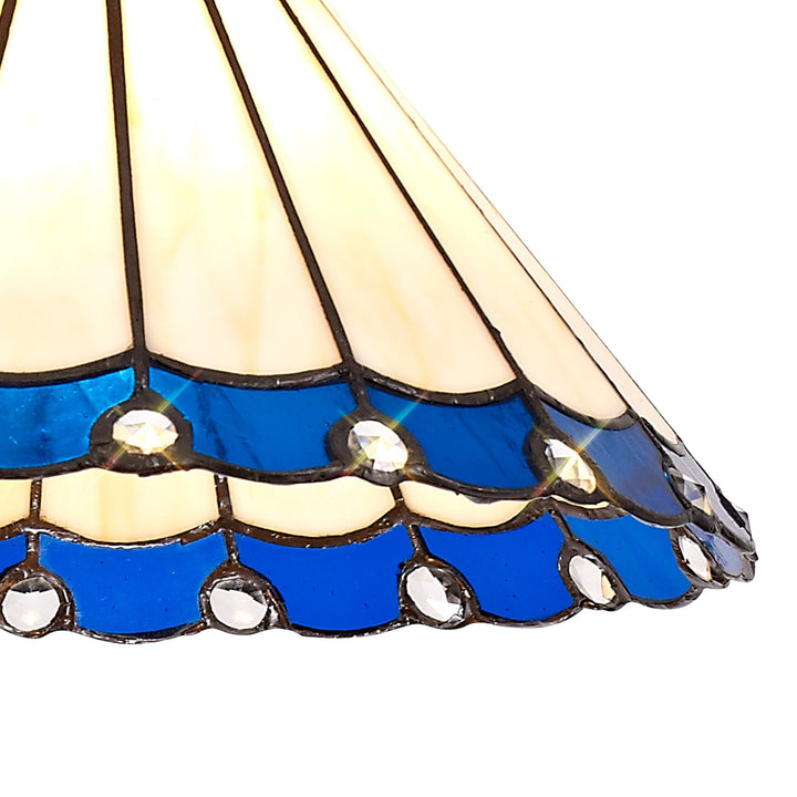 Nelson Lighting NLK03089 Umbrian 1 Light Down Lighter Pendant With 30cm Tiffany Shade Blue/Chrome/Antique Brass