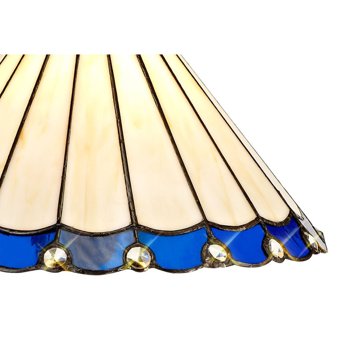 Nelson Lighting NLK03089 Umbrian 1 Light Down Lighter Pendant With 30cm Tiffany Shade Blue/Chrome/Antique Brass