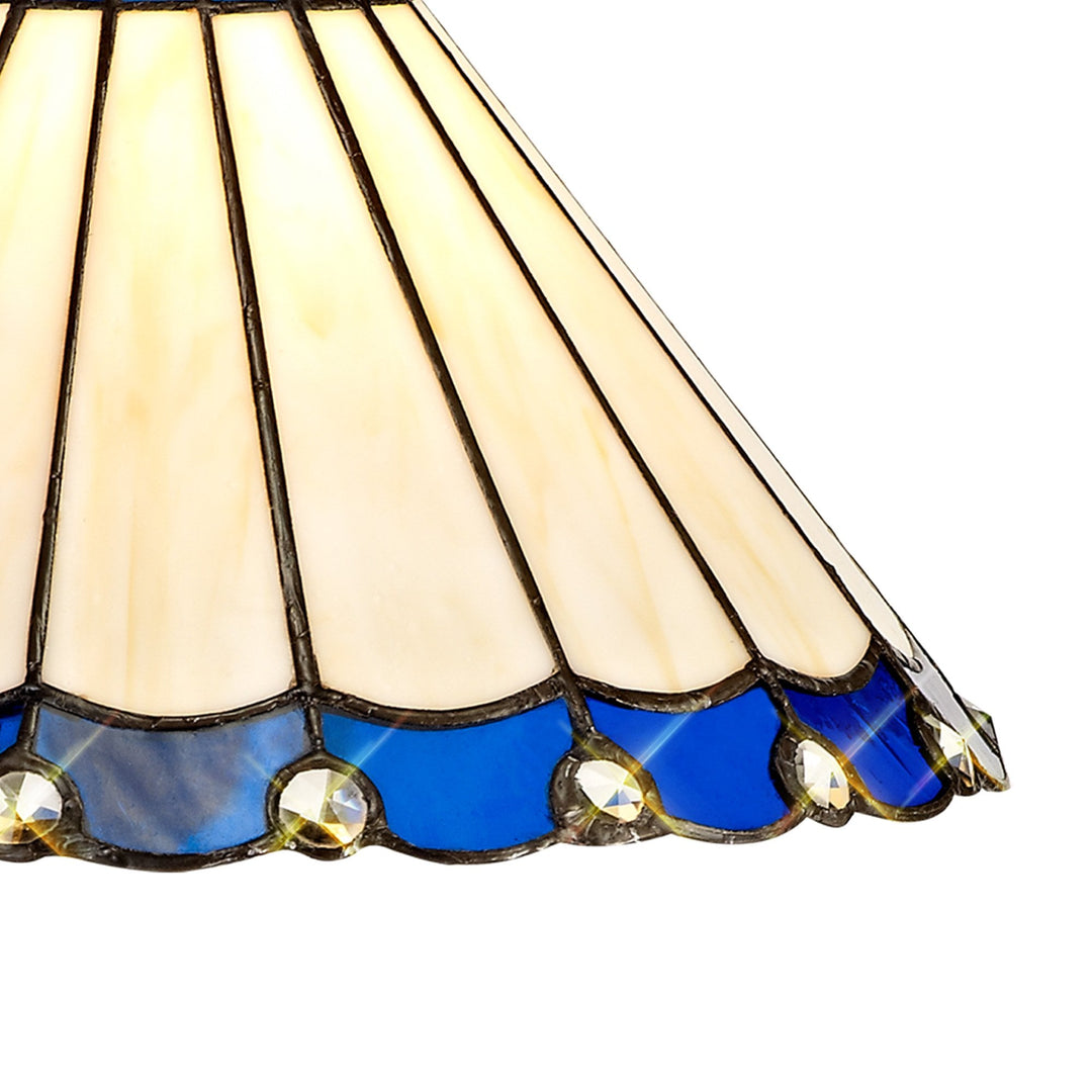 Nelson Lighting NLK03099 Umbrian 2 Light Down Lighter Pendant With 30cm Tiffany Shade Blue/Chrome/Antique Brass