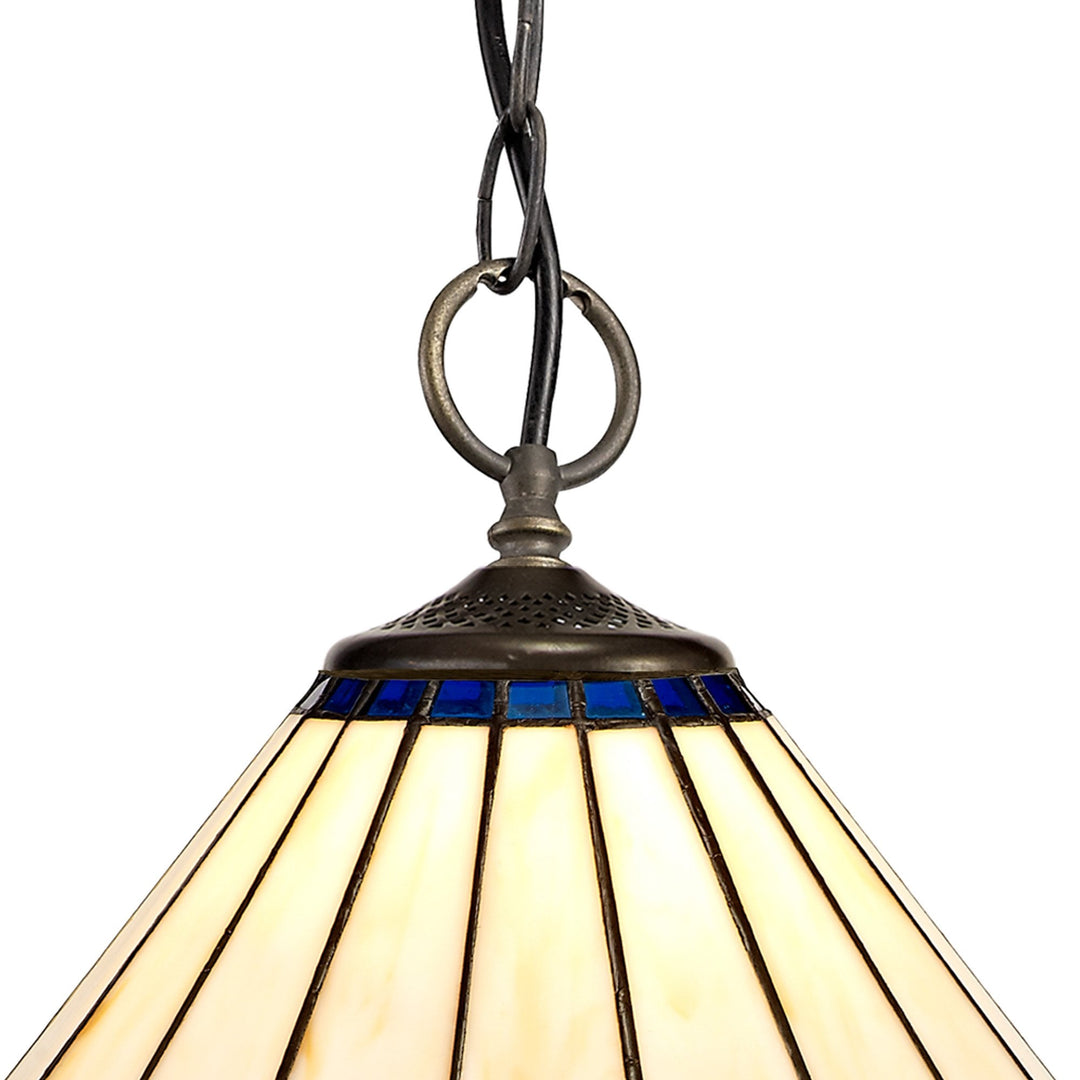 Nelson Lighting NLK03109 Umbrian 3 Light Down Lighter Pendant With 30cm Tiffany Shade Blue/Chrome/Antique Brass