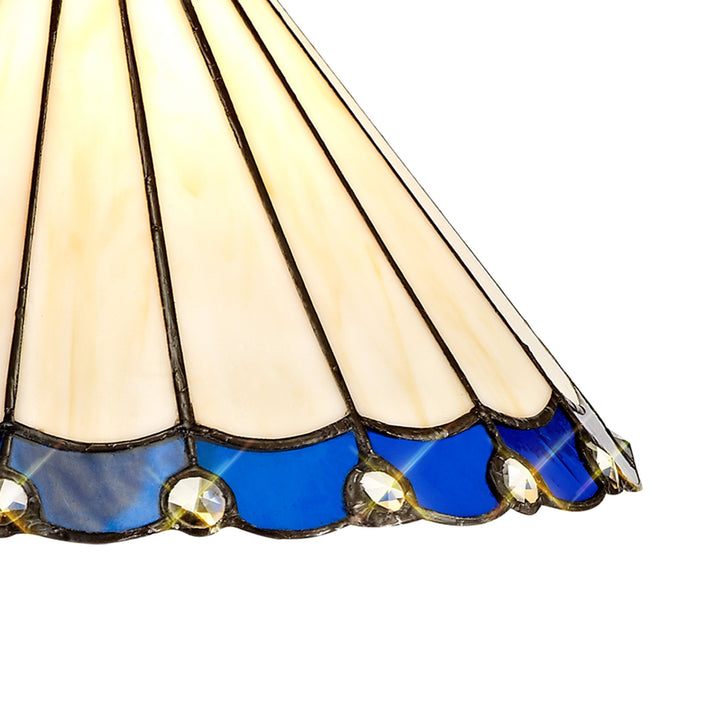 Nelson Lighting NLK03109 Umbrian 3 Light Down Lighter Pendant With 30cm Tiffany Shade Blue/Chrome/Antique Brass