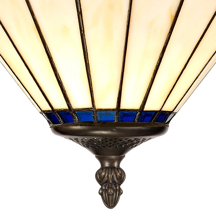 Nelson Lighting NLK03119 Umbrian 2 Light Semi Ceiling With 30cm Tiffany Shade Blue/Chrome/Antique Brass