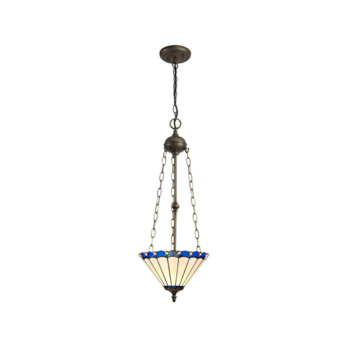 Nelson Lighting NLK03149 Umbrian 3 Light Up Lighter Pendant With 30cm Tiffany Shade Blue/Chrome/Antique Brass