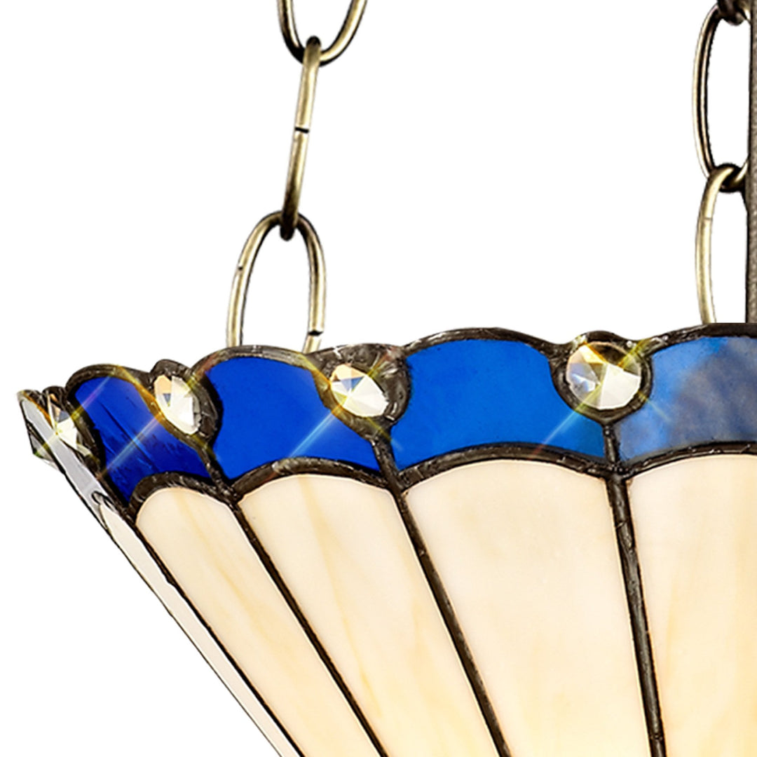 Nelson Lighting NLK03149 Umbrian 3 Light Up Lighter Pendant With 30cm Tiffany Shade Blue/Chrome/Antique Brass