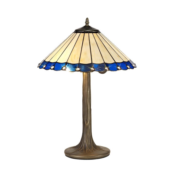 Nelson Lighting NLK03159 Umbrian 2 Light Tree Like Table Lamp With 40cm Tiffany Shade Blue/Chrome/Antique Brass