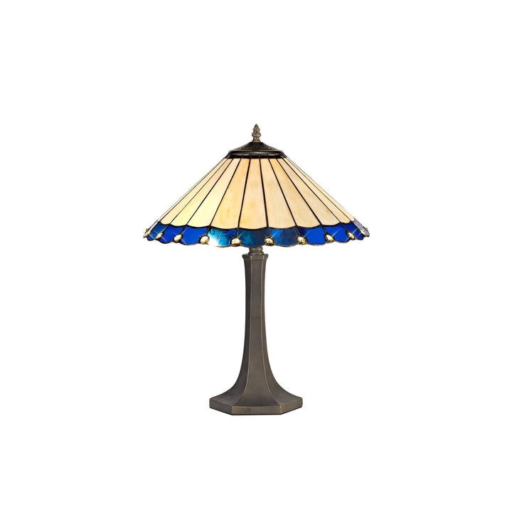 Nelson Lighting NLK03179 Umbrian 2 Light Octagonal Table Lamp With 40cm Tiffany Shade Blue/Chrome/Antique Brass