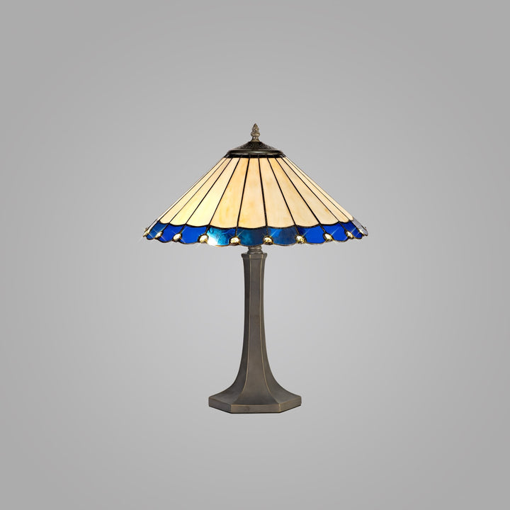 Nelson Lighting NLK03179 Umbrian 2 Light Octagonal Table Lamp With 40cm Tiffany Shade Blue/Chrome/Antique Brass