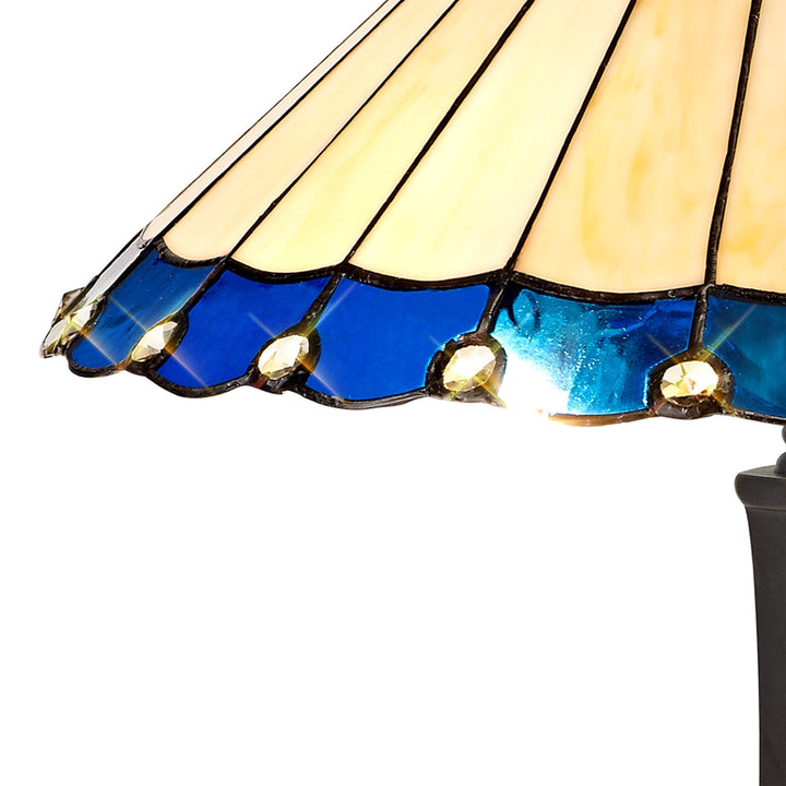 Nelson Lighting NLK03179 Umbrian 2 Light Octagonal Table Lamp With 40cm Tiffany Shade Blue/Chrome/Antique Brass