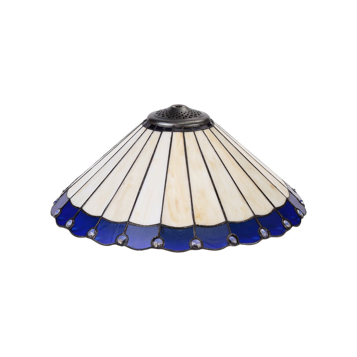 Nelson Lighting NLK03189 Umbrian 1 Light Down Lighter Pendant With 40cm Tiffany Shade Blue/Chrome/Antique Brass
