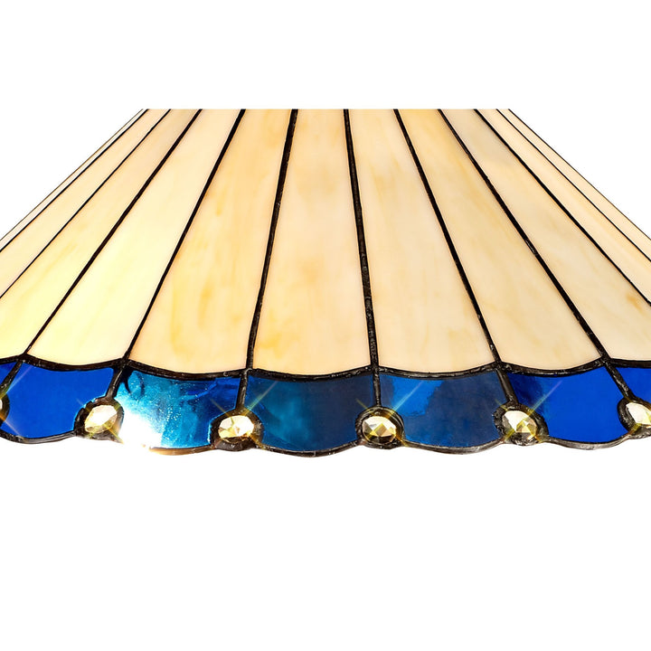 Nelson Lighting NLK03189 Umbrian 1 Light Down Lighter Pendant With 40cm Tiffany Shade Blue/Chrome/Antique Brass