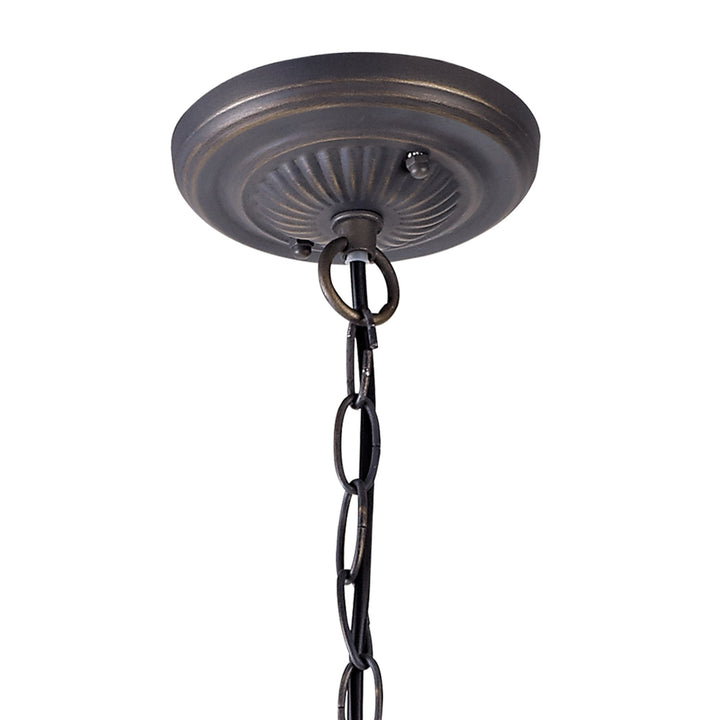 Nelson Lighting NLK03199 Umbrian 2 Light Down Lighter Pendant With 40cm Tiffany Shade Blue/Chrome/Antique Brass