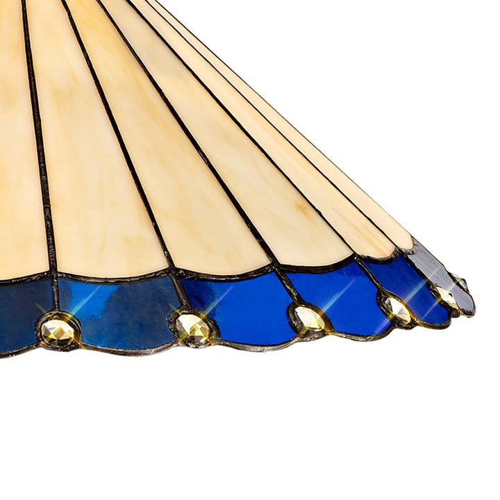 Nelson Lighting NLK03199 Umbrian 2 Light Down Lighter Pendant With 40cm Tiffany Shade Blue/Chrome/Antique Brass