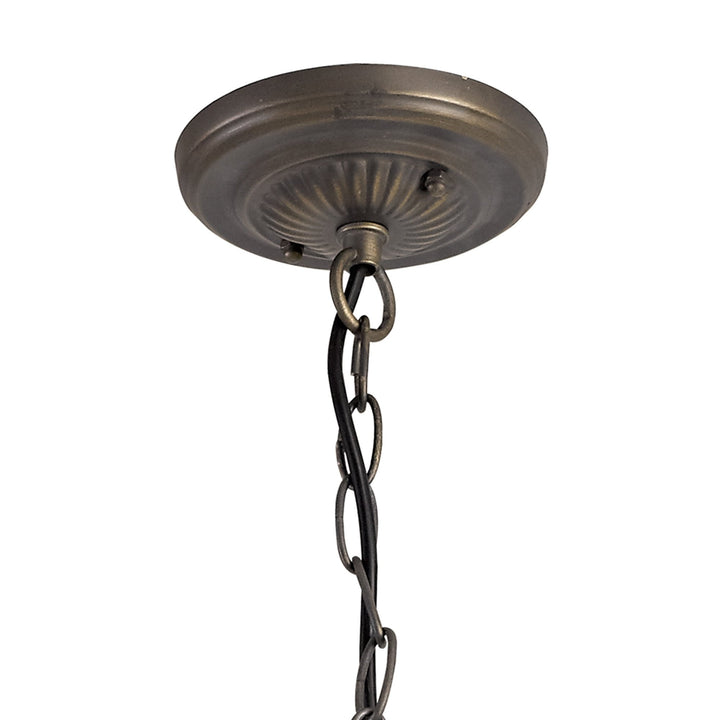 Nelson Lighting NLK03209 Umbrian 3 Light Down Lighter Pendant With 40cm Tiffany Shade Blue/Chrome/Antique Brass