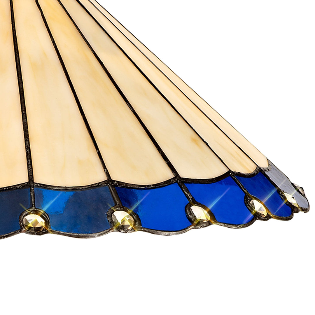 Nelson Lighting NLK03209 Umbrian 3 Light Down Lighter Pendant With 40cm Tiffany Shade Blue/Chrome/Antique Brass