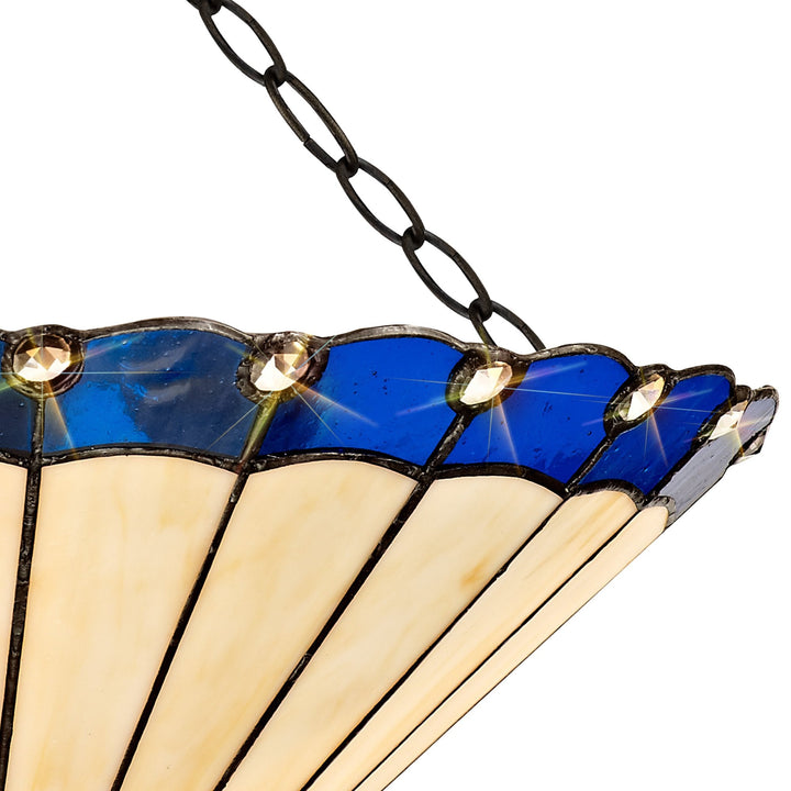 Nelson Lighting NLK03219 Umbrian 3 Light Semi Ceiling With 40cm Tiffany Shade Blue/Chrome/Antique Brass