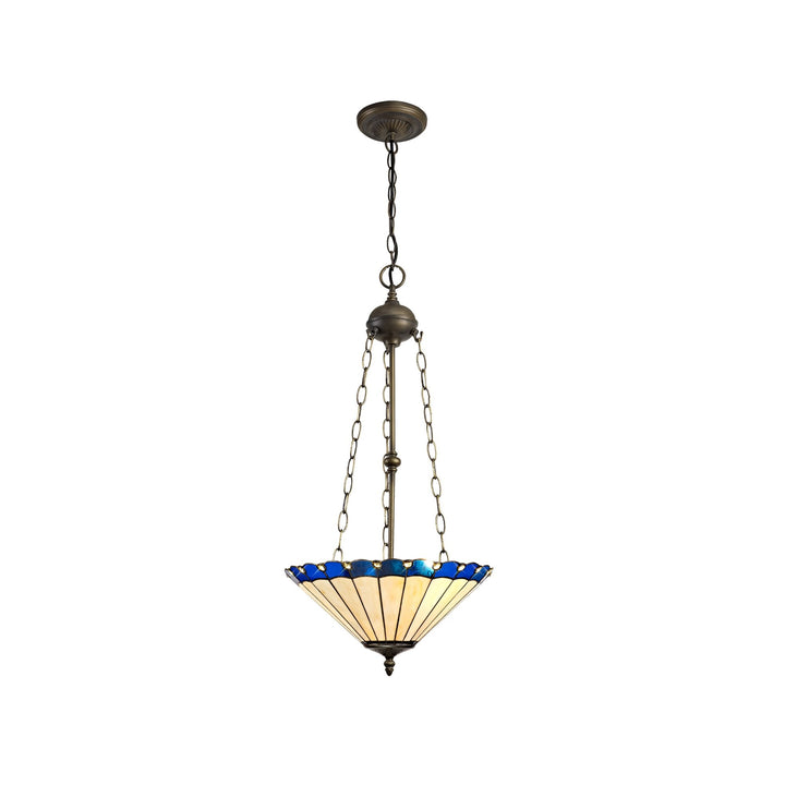 Nelson Lighting NLK03229 Umbrian 3 Light Up Lighter Pendant With 40cm Tiffany Shade Blue/Chrome/Antique Brass
