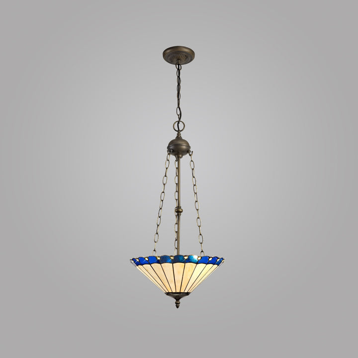 Nelson Lighting NLK03229 Umbrian 3 Light Up Lighter Pendant With 40cm Tiffany Shade Blue/Chrome/Antique Brass