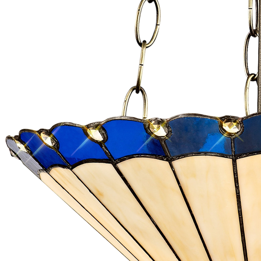 Nelson Lighting NLK03229 Umbrian 3 Light Up Lighter Pendant With 40cm Tiffany Shade Blue/Chrome/Antique Brass