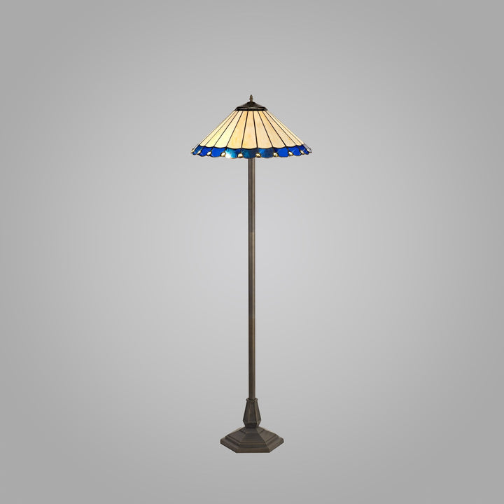 Nelson Lighting NLK03239 Umbrian 2 Light Octagonal Floor Lamp With 40cm Tiffany Shade Blue/Chrome/Antique Brass