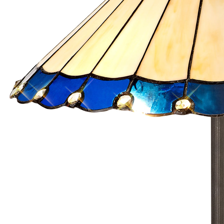 Nelson Lighting NLK03239 Umbrian 2 Light Octagonal Floor Lamp With 40cm Tiffany Shade Blue/Chrome/Antique Brass