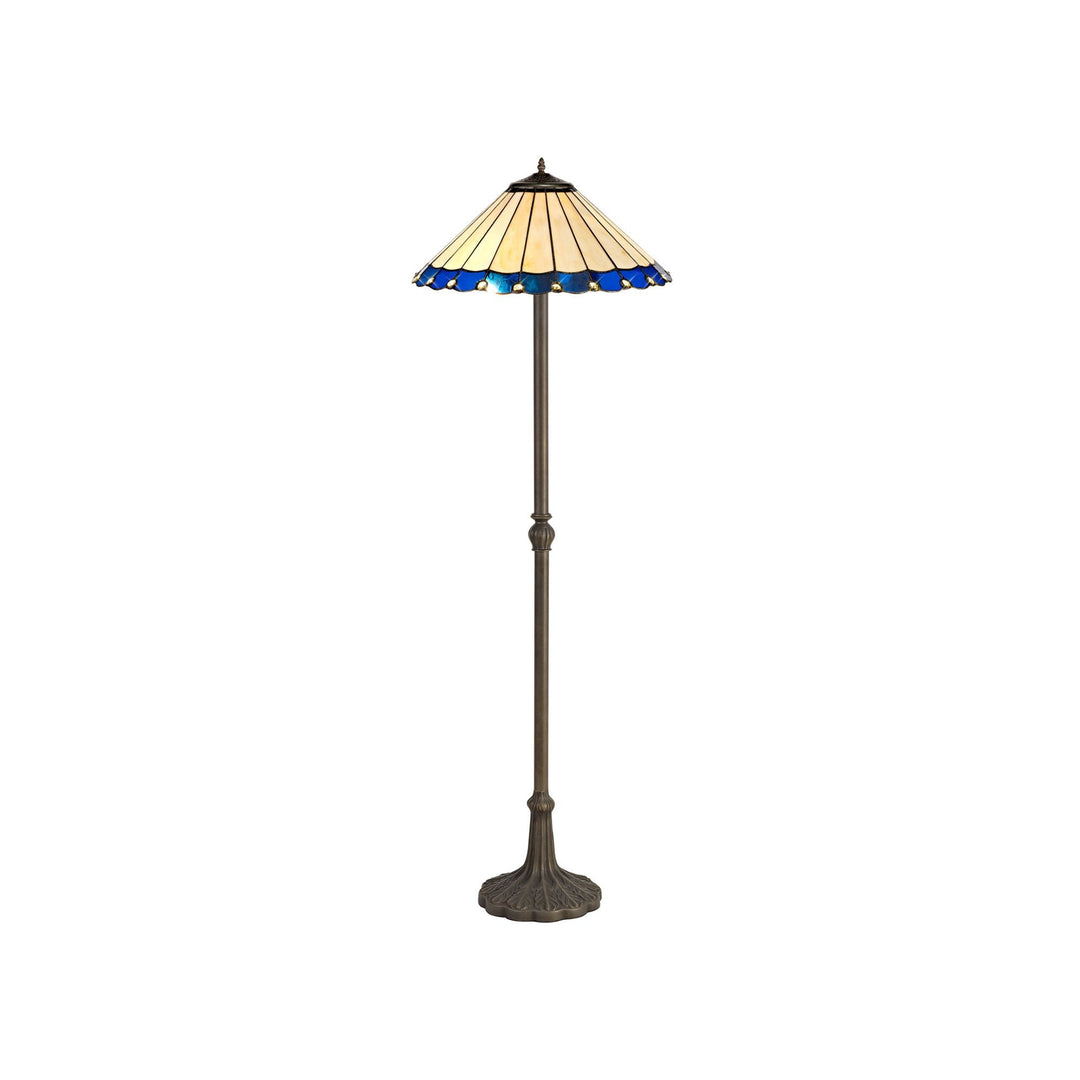 Nelson Lighting NLK03249 Umbrian 2 Light Leaf Design Floor Lamp With 40cm Tiffany Shade Blue/Chrome/Brass