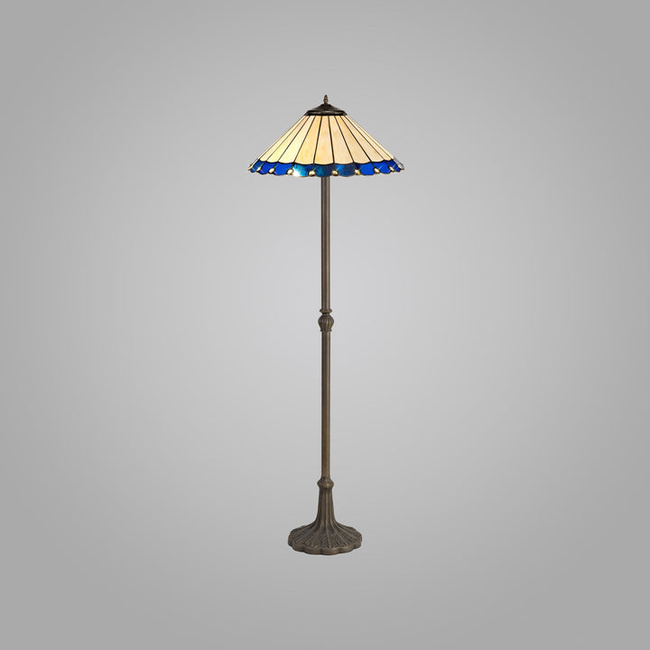 Nelson Lighting NLK03249 Umbrian 2 Light Leaf Design Floor Lamp With 40cm Tiffany Shade Blue/Chrome/Brass