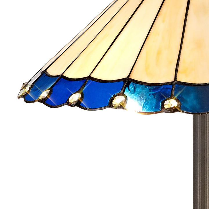 Nelson Lighting NLK03249 Umbrian 2 Light Leaf Design Floor Lamp With 40cm Tiffany Shade Blue/Chrome/Brass