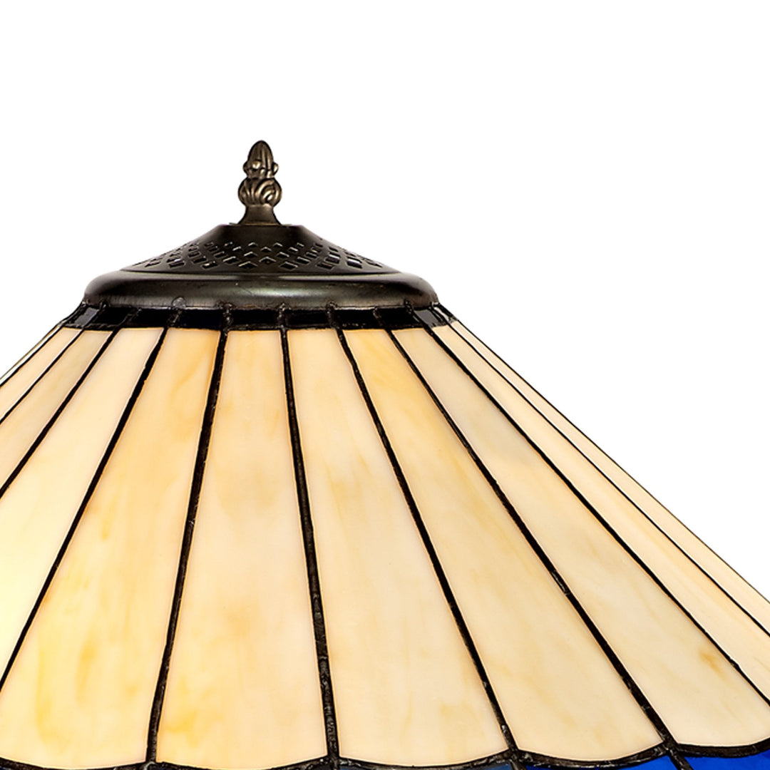 Nelson Lighting NLK03249 Umbrian 2 Light Leaf Design Floor Lamp With 40cm Tiffany Shade Blue/Chrome/Brass