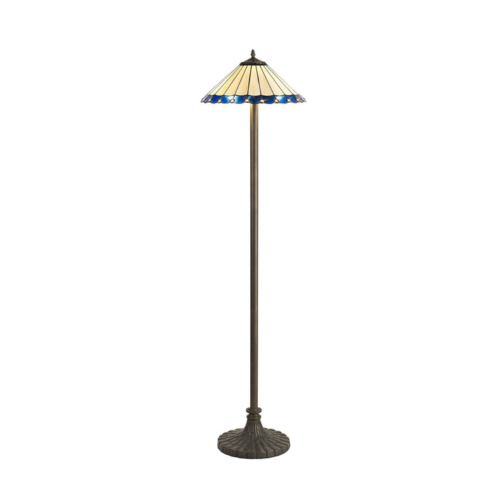 Nelson Lighting NLK03259 Umbrian 2 Light Stepped Design Floor Lamp With 40cm Tiffany Shade Blue/Chrome/Brass