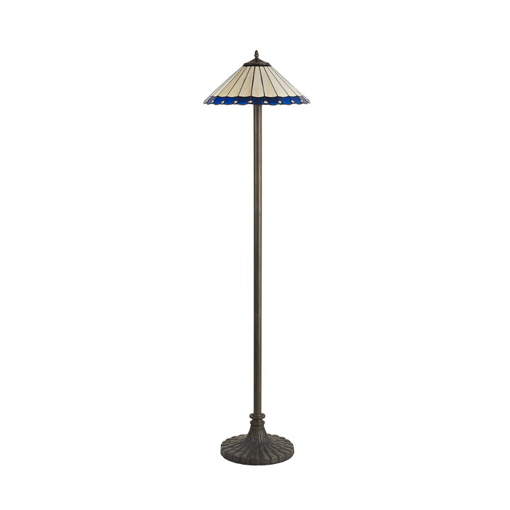 Nelson Lighting NLK03259 Umbrian 2 Light Stepped Design Floor Lamp With 40cm Tiffany Shade Blue/Chrome/Brass