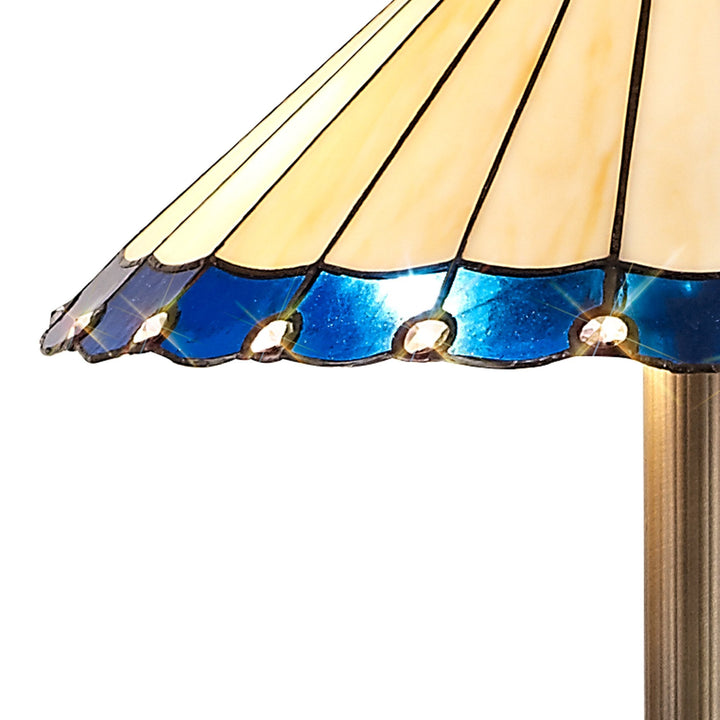 Nelson Lighting NLK03259 Umbrian 2 Light Stepped Design Floor Lamp With 40cm Tiffany Shade Blue/Chrome/Brass