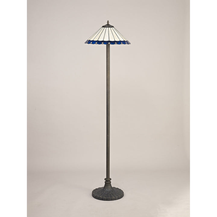 Nelson Lighting NLK03259 Umbrian 2 Light Stepped Design Floor Lamp With 40cm Tiffany Shade Blue/Chrome/Brass