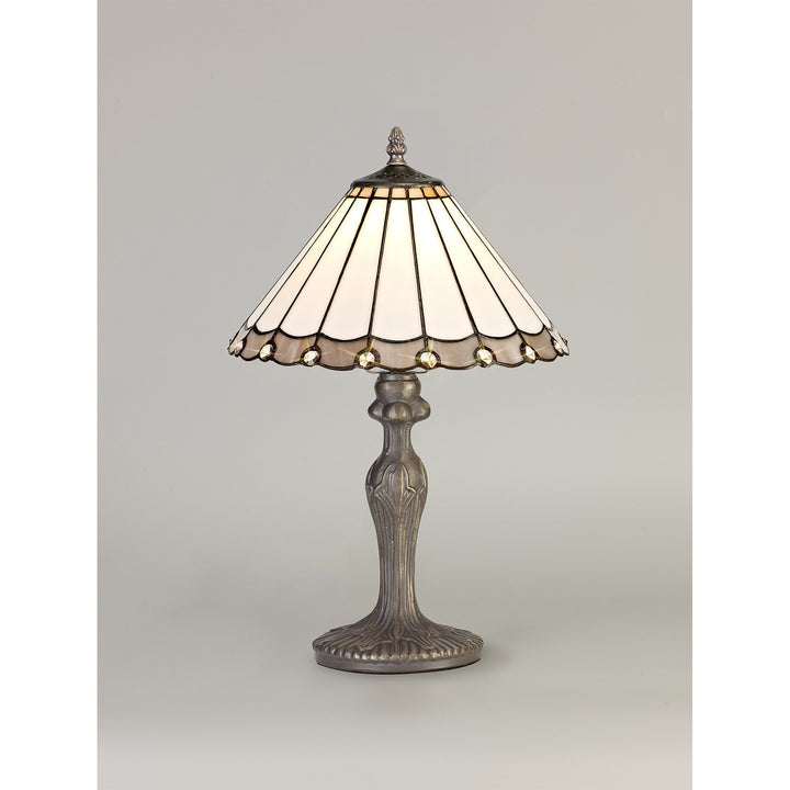 Nelson Lighting NLK03289 Umbrian 1 Light Curved Table Lamp With 30cm Tiffany Shade Grey/Chrome/Antique Brass