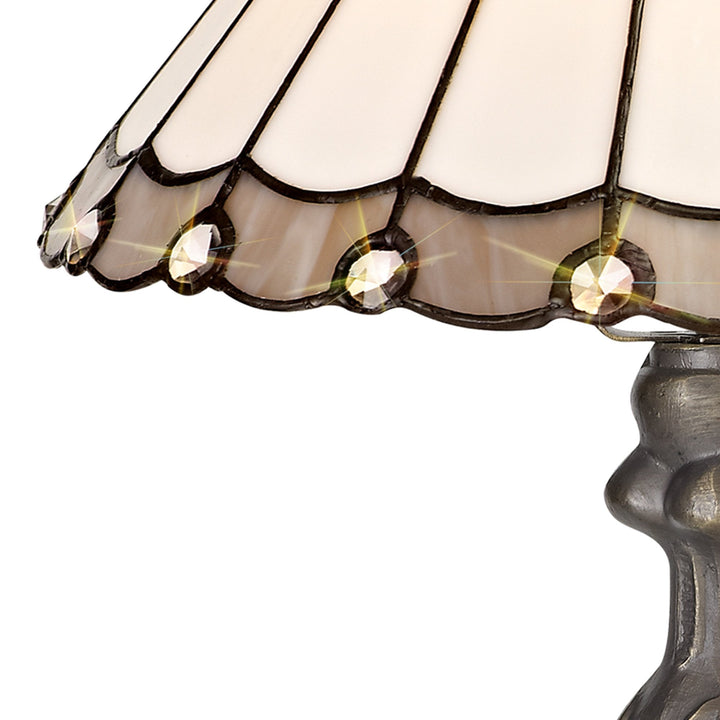 Nelson Lighting NLK03289 Umbrian 1 Light Curved Table Lamp With 30cm Tiffany Shade Grey/Chrome/Antique Brass