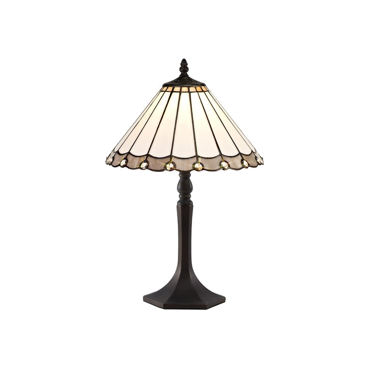 Nelson Lighting NLK03299 Umbrian 1 Light Octagonal Table Lamp With 30cm Tiffany Shade Grey/Chrome/Antique Brass