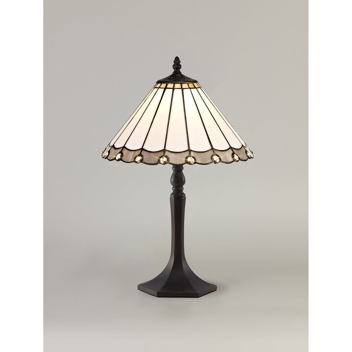 Nelson Lighting NLK03299 Umbrian 1 Light Octagonal Table Lamp With 30cm Tiffany Shade Grey/Chrome/Antique Brass