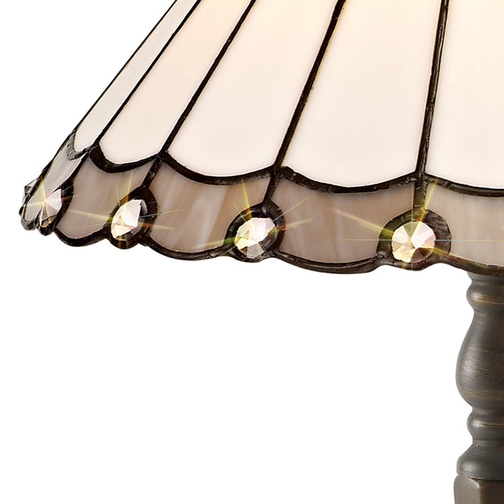 Nelson Lighting NLK03299 Umbrian 1 Light Octagonal Table Lamp With 30cm Tiffany Shade Grey/Chrome/Antique Brass
