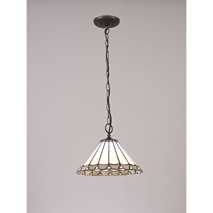 Nelson Lighting NLK03309 Umbrian 1 Light Down Lighter Pendant With 30cm Tiffany Shade Grey/Chrome/Antique Brass