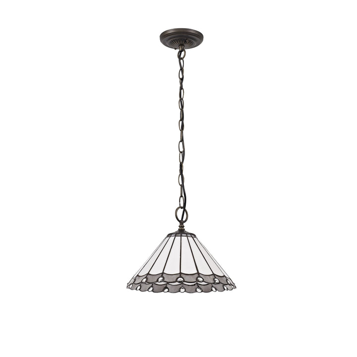 Nelson Lighting NLK03309 Umbrian 1 Light Down Lighter Pendant With 30cm Tiffany Shade Grey/Chrome/Antique Brass