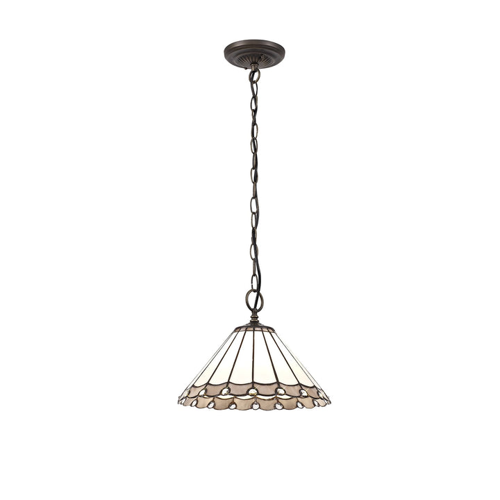 Nelson Lighting NLK03309 Umbrian 1 Light Down Lighter Pendant With 30cm Tiffany Shade Grey/Chrome/Antique Brass