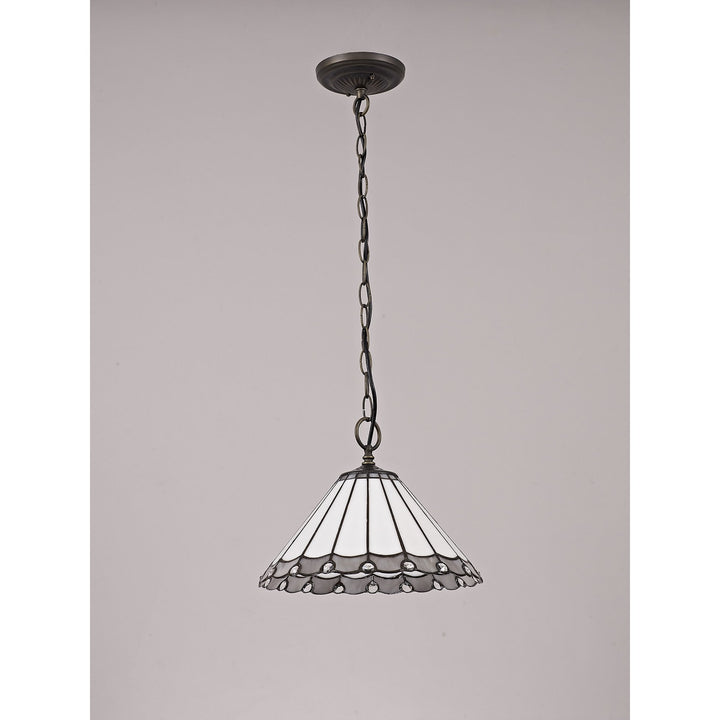 Nelson Lighting NLK03309 Umbrian 1 Light Down Lighter Pendant With 30cm Tiffany Shade Grey/Chrome/Antique Brass