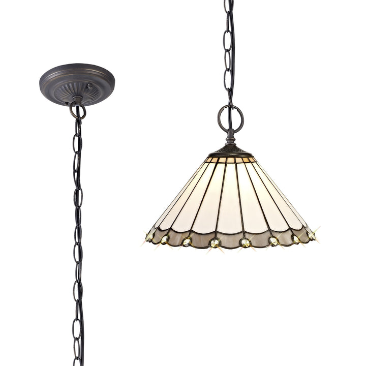 Nelson Lighting NLK03319 Umbrian 2 Light Down Lighter Pendant With 30cm Tiffany Shade Grey/Chrome/Antique Brass