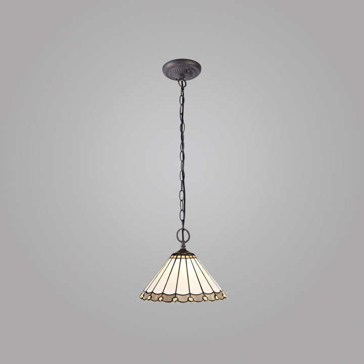 Nelson Lighting NLK03319 Umbrian 2 Light Down Lighter Pendant With 30cm Tiffany Shade Grey/Chrome/Antique Brass