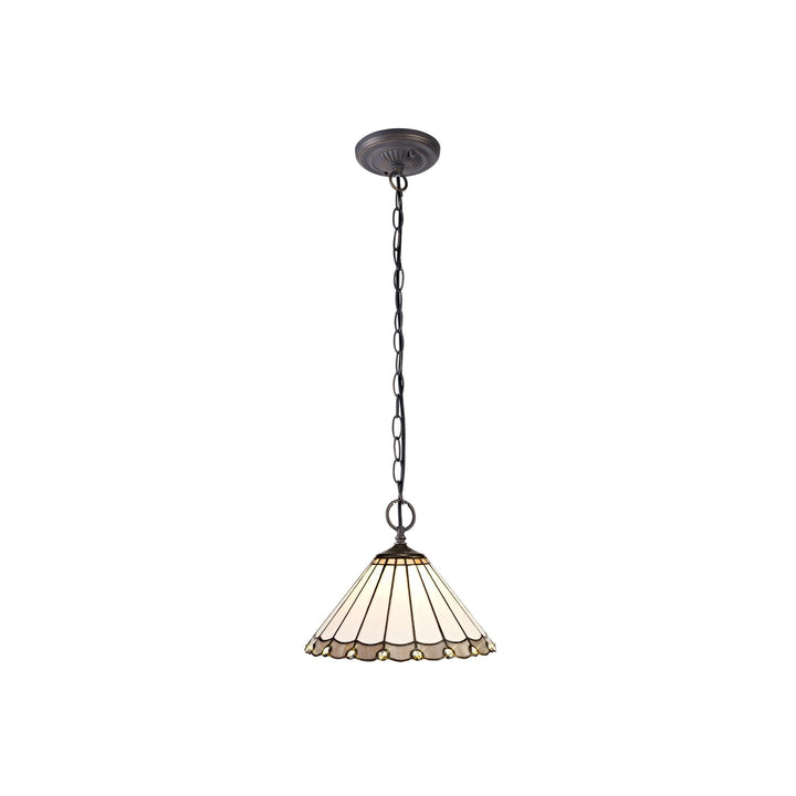 Nelson Lighting NLK03319 Umbrian 2 Light Down Lighter Pendant With 30cm Tiffany Shade Grey/Chrome/Antique Brass