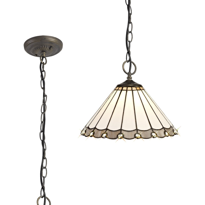 Nelson Lighting NLK03329 Umbrian 3 Light Down Lighter Pendant With 30cm Tiffany Shade Grey/Chrome/Antique Brass