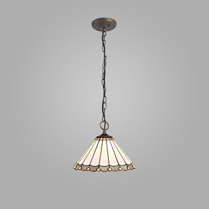 Nelson Lighting NLK03329 Umbrian 3 Light Down Lighter Pendant With 30cm Tiffany Shade Grey/Chrome/Antique Brass