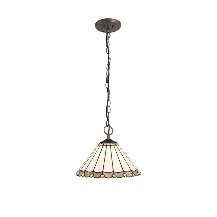 Nelson Lighting NLK03329 Umbrian 3 Light Down Lighter Pendant With 30cm Tiffany Shade Grey/Chrome/Antique Brass