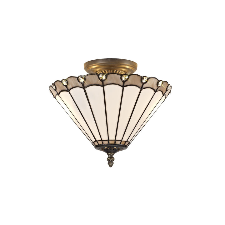Nelson Lighting NLK03339 Umbrian 2 Light Semi Ceiling With 30cm Tiffany Shade Grey/Chrome/Antique Brass
