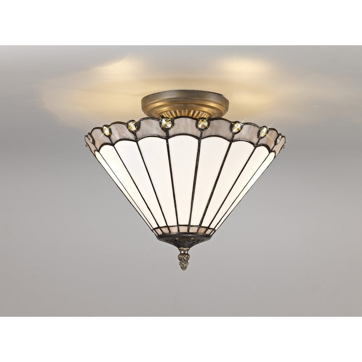 Nelson Lighting NLK03339 Umbrian 2 Light Semi Ceiling With 30cm Tiffany Shade Grey/Chrome/Antique Brass