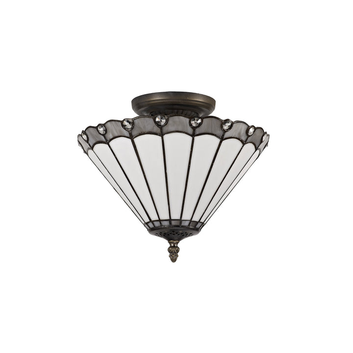 Nelson Lighting NLK03339 Umbrian 2 Light Semi Ceiling With 30cm Tiffany Shade Grey/Chrome/Antique Brass